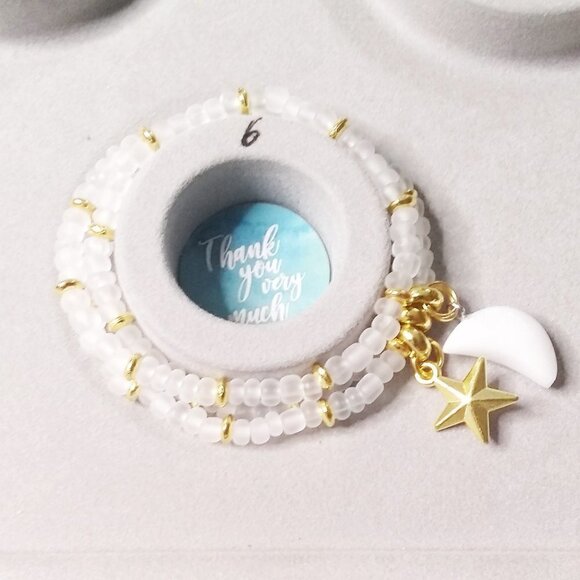 White + Gold Triple Wrap Bracelet! Moons & Stars! Girly Flirty Romantic Feminine - Picture 5 of 6